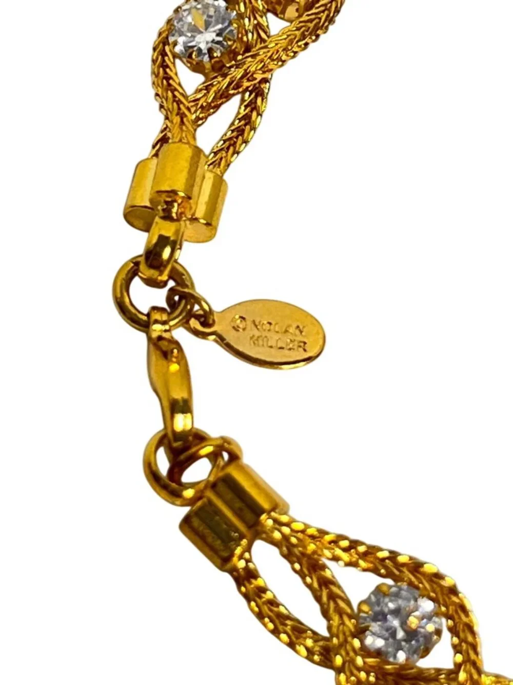 Nolan Miller Gold Tone Braided Wheat Chain Necklace W/ Clear Rhinestones (6307) - Picture 7 of 7